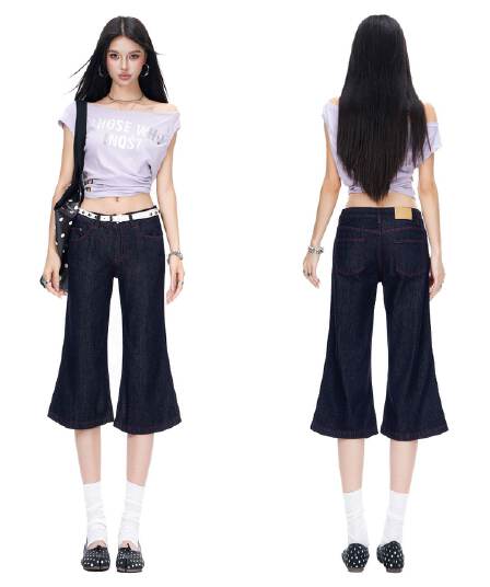 아메리칸 레트로 찢어진 부분 워싱 마 오래된 청바지 여성 스트레이트 넓은 다리 모통이 칼 바지