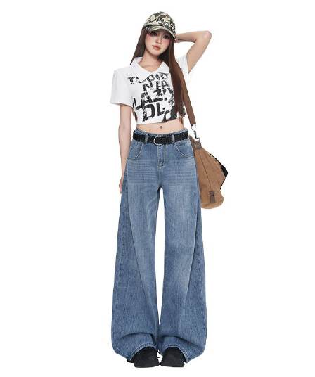 아메리칸 레트로 파리 버클 디자인 대나무 마디 곡물 청바지 여성 여름 새로운 루즈핏 슬림해 보이는 다용도 스트레이트 긴 바지