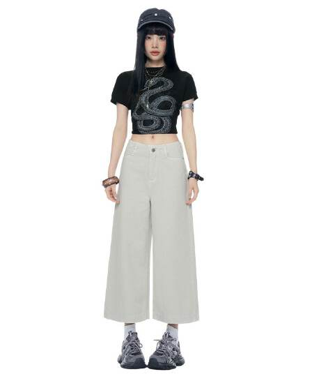 작은 대중 디자인 허리 머리 넓은 다리 높음 지혜 센스 착용 가져 가라. 없음 폭탄 캐주얼 루즈핏 출퇴근 8 점 바지 바 En 바지