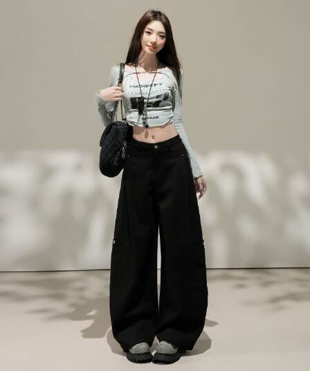 가을 새로운 복잡한 고대 돈 바람 하이웨이스트 슬림해 보이는 워크웨어 캐주얼 바지 여성 루즈핏 스트레이트 넓은 다리 모통이 칼 바지