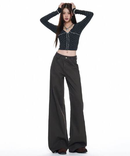 2026 가을 커피 색상 청바지 여성 아메리칸 디자인 센스 하이웨이스트 루즈핏 스트레이트 슬림해 보이는 넓은 다리 튜브 라 바지