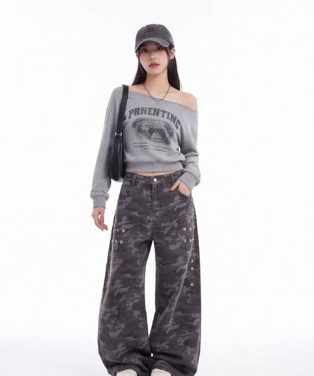 루즈핏 다용도 도루 센스 바닥 청소 워크웨어 막대기 훈련 청바지 남자 가을 새로운 하이웨이스트 아메리칸 카모플라주 캐주얼 와이드 레그 팬츠
