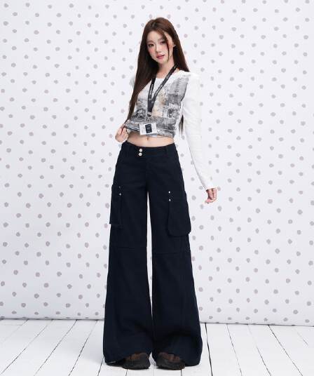 커피 색상 면 소재 캐주얼 분할 더블 버클 워크웨어 팬츠 여성 2026 년 이른 가을 새로운 루즈핏 기타 주머니 와이드 레그 팬츠