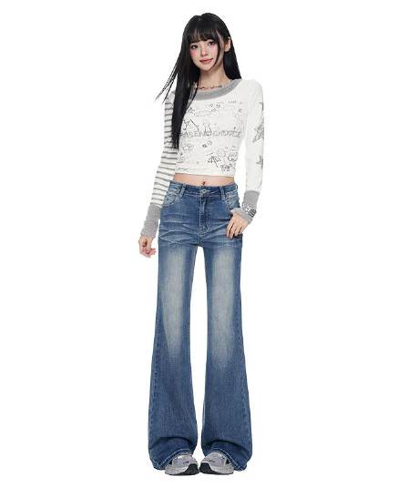 아메리칸 레트로 워싱 부츠컷 청바지 여성 높음 거리 몸매 가꾸기 슬림해 보이는 패션 핫걸 다용도 나팔 바지