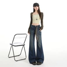 批发美式复古做旧阔腿<b class='q'>牛仔裤</b><b class='q'>女</b>2026秋季低腰显瘦弹力百搭不贴腿喇叭<b class='q'>裤</b>