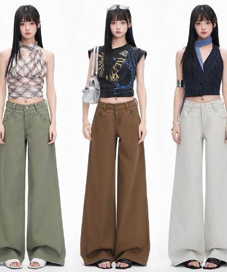아메리칸 레트로 삼색 루즈핏 넓은 다리 청바지 여성 2026 가을 새로운 슬림해 보이는 다용도 느슨함 센스 바닥 청소 바지