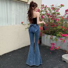 批发立体蝴蝶结<b class='q'>牛仔裤</b>女2026春季新款欧若风高腰百搭显瘦翘臀喇叭裤子