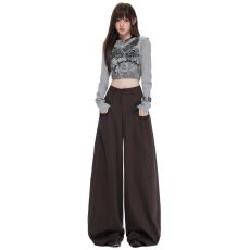 批发秋季新款天丝莱赛尔弯刀<b class='q'>西装</b>裤女高腰显瘦慵懒宽松休闲阔腿裤