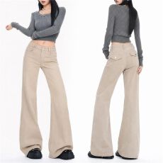 批发秋季<b class='q'>弹力</b>休闲微喇不贴腿牛仔女休闲美式低腰窄版显瘦喇叭长<b class='q'>裤</b>