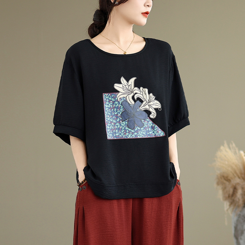 FA33319# 夏季新款大码畔MM印花短袖T恤宽松休闲百搭显瘦减龄上衣 服裝批發女裝批發服飾貨源