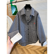 2026超火新款复古韩系短款格子长袖衬衫女春秋气质超好看气质上衣