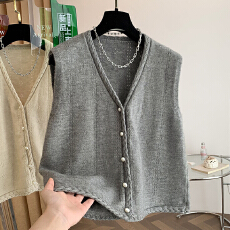 批发新款2025秋季新款灰色V领针织马甲女纯色基础款时尚背心