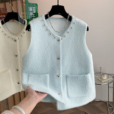 批发重工钉珠小香风气质针织背心马甲女秋冬高级感叠穿马夹上衣