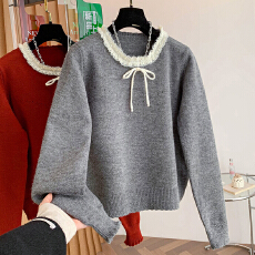 批发2025年秋冬新款<b class='q'>韩版</b>宽松减龄显瘦休闲百搭蕾丝花边套头毛衣