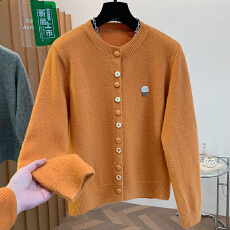 批发刺绣<b class='q'>长袖</b>针织开衫女2026新款春季圆领单排扣设计感减龄毛衣