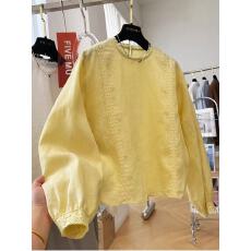 批发蕾丝拼接苎麻衬衣女春季高级感轻奢减龄洋气独特漂亮新款<b class='q'>小衫</b>上衣