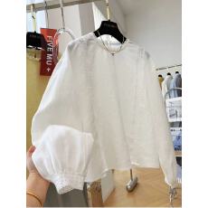 批发蕾丝拼接苎麻衬衣女春季高级感轻奢减龄洋气独特漂亮新款<b class='q'>小衫</b>上衣