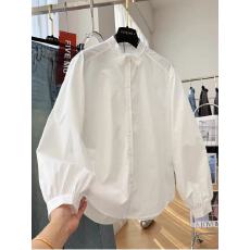 批发韩系纯棉白色长袖衬衫<b class='q'>女</b>春装高级感轻奢减龄洋气蝴蝶结立领小衫