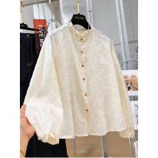 批发2026新款韩系刺绣木耳边领纯棉<b class='q'>长袖</b>衬衫女春装超好看独特漂亮小衫