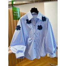 批发超好看蓝色条纹衬衫女轻奢高级感2026新款宽松气质花朵刺绣上衣春