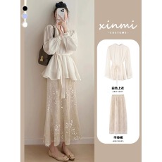 批发2026新款韩系穿搭一整套时尚盐系小香风亮片连衣裙子套装