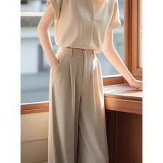 批发2026新款冷淡系高级感干练气质时尚<b class='q'>职业</b><b class='q'>衬衫</b>裤子两件套装<b class='q'>女</b>装夏季