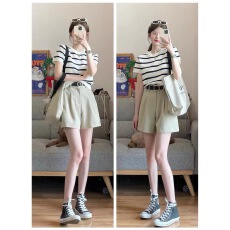 批发夏季<b class='q'>新款</b>高级感御姐炸街港味复古chic上衣阔腿短<b class='q'>裤</b>休闲两件套<b class='q'>装</b>女