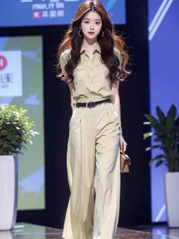 2026 여름 드레스 코디 전체 집합 고급 센스 고유 한 아름다운 품격 작은 키 반팔 캐주얼 바지 투피스 슈트