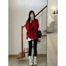 批发2026慵懒风圣诞网红宽松遮肉中长款遮屁股外穿红色<b class='q'>加厚</b>毛衣套装女
