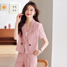 批发短袖西装套装女短款<b class='q'>夏</b>季薄款小个子职业装气质女神范时尚休闲西服