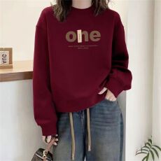 批发韩版加绒款 圆领套头短款卫衣女秋冬上衣宽松显瘦小个子