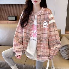 美式复古潮牌棒球服外套女加绒款设计感上衣大码宽松百搭休闲夹克