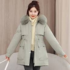 批发外贸韩版棉服新款<b class='q'>中长款</b>大毛领加厚派克服宽松防风衣棉衣外套