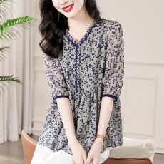 批发大码女装<b class='q'>衬衫</b>装中袖<b class='q'>波点</b>上衣夏季休闲宽松遮肚子宽松显瘦小衫