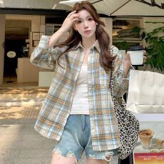 批发大码法式上衣休闲格子<b class='q'>衬衣</b>女款2026新款春秋装设计感<b class='q'>衬衫</b><b class='q'>外套</b>