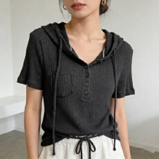 批发短袖T恤女2026年夏<b class='q'>装</b>新款韩版字母织带连帽衫休闲粉色修身上衣女