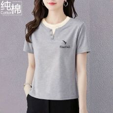 批发<b class='q'>韩版</b>大码纯棉短袖<b class='q'>T</b><b class='q'>恤</b>女春夏新款插色假两件宽松显瘦圆领上衣