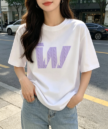 실사 한 부서 순면 빅 사이즈 한국 스타일 루즈핏 캐주얼 프린트 티셔츠 여름 새로운 다용도 가을 어깨 반팔 여성