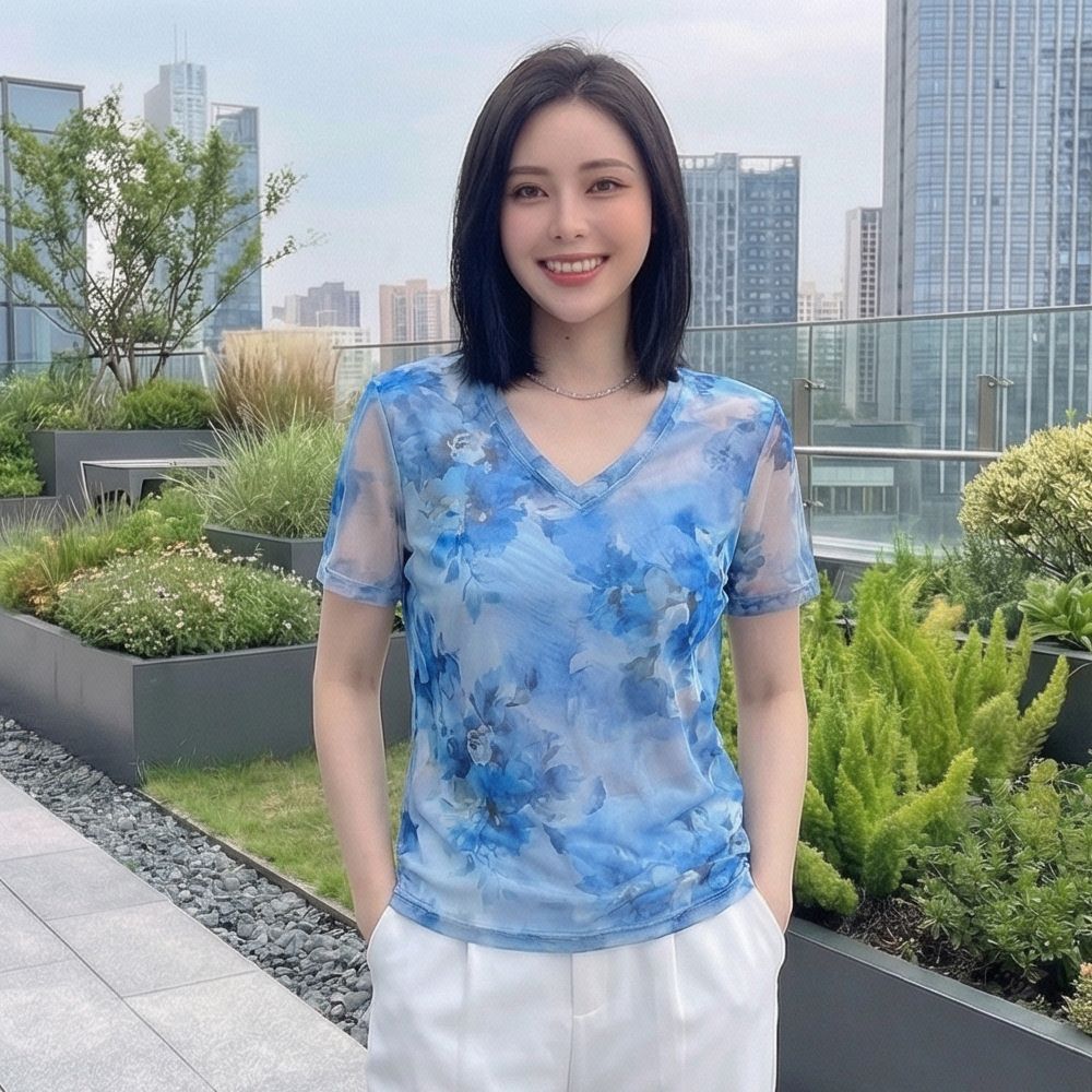 이중층 망사 폭발 외국 가스 루즈핏 맨위 새로운 티셔츠 패션 몸매 가꾸기 다용도 디스플레이 반팔 부드러운 실
