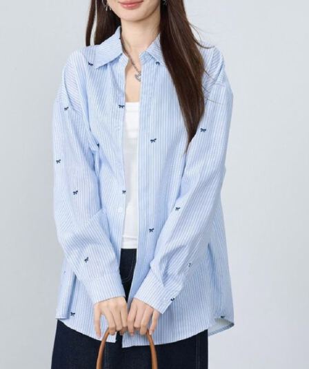 여름 자외선 차단 오픈 가디건 하늘색 기사 나비 프린트 여성 셔츠 oversize 루즈핏 캐주얼 다용도 셔츠