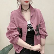批发韩版时尚立领休闲外套新款春秋韩版潮流印花时尚显瘦百搭<b class='q'>夹克</b>上衣