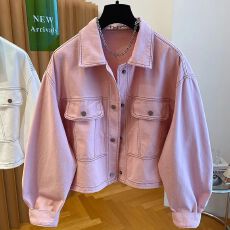 批发韩国东大门粉色休闲外套女短款2026开春新款宽松明线时尚<b class='q'>夹克</b>上衣