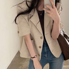 批发韩国chic气质薄款短袖西装外套女<b class='q'>夏</b>季新款高级感西服盐系外搭上衣