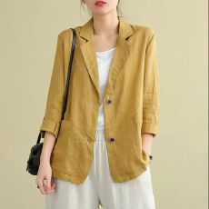 批发韩版棉麻西装短外套女士春秋新款文艺大码宽松<b class='q'>休闲</b>长袖小西服上衣