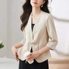 批发小个子西装外套女七分袖盘扣<b class='q'>春</b>夏秋女装薄款小西服新中式上衣国风