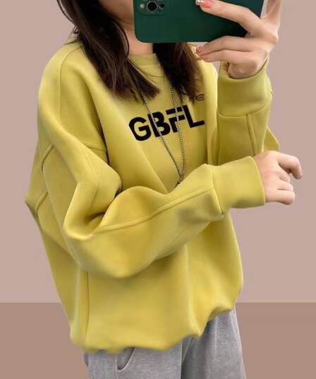 한국 스타일 지점 면 라운드 넥 후드티 여성 봄 가을 새로운 털이 있고 두꺼운 루즈핏 캐주얼 풀오버 게으른 바람 ins