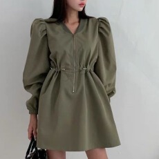 批发韩国东大门20226秋季新款时尚百搭长袖中长款显瘦连衣裙女