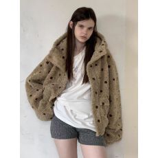 批发秋冬季复古巴恩风波点可爱慵懒宽松摇粒绒连帽外套