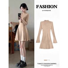 批发白色高领针织连衣裙女<b class='q'>秋</b>冬季加绒厚内搭打底冬装梨形伯克利短裙子