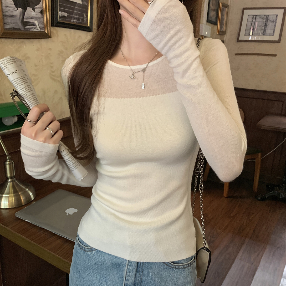 别致纯欲打底衫女内搭修身早秋2025新款高级感气质长袖针织上衣